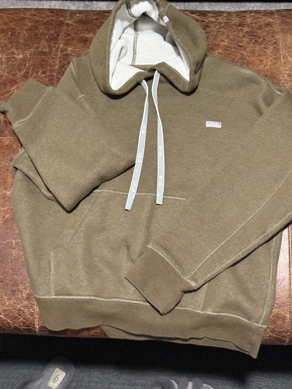 Figs Women’s Olive Hooded Sweatshirt with Branded Drawstrings